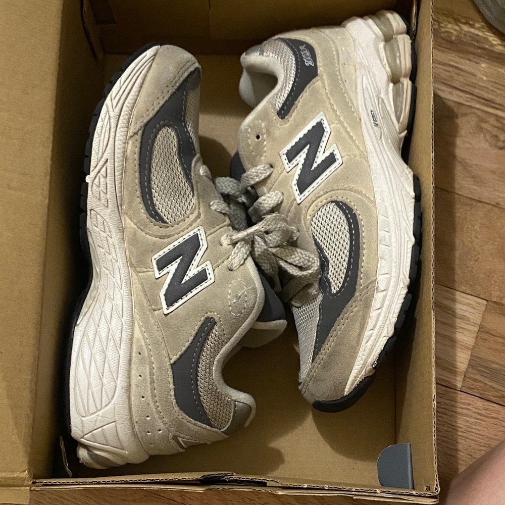 New Balance Beige and Dark Gray Running Shoes